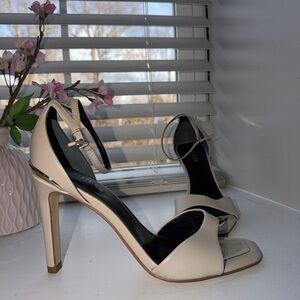 Guess Cream Open-Toe Ankle-Strap Stiletto Heels